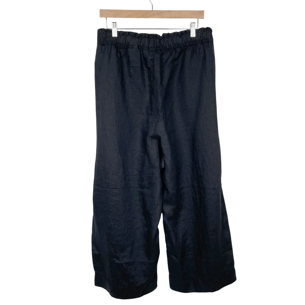 H&M Black 100% Linen Wide Leg Crop Pants Size 4XL Pull On Lagenlook Minimalist